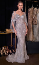 Ladivine CD637 Lace Applique Cape Dress
