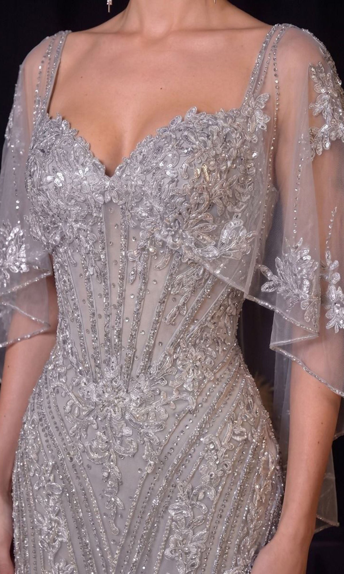 Ladivine CD637 Lace Applique Cape Dress
