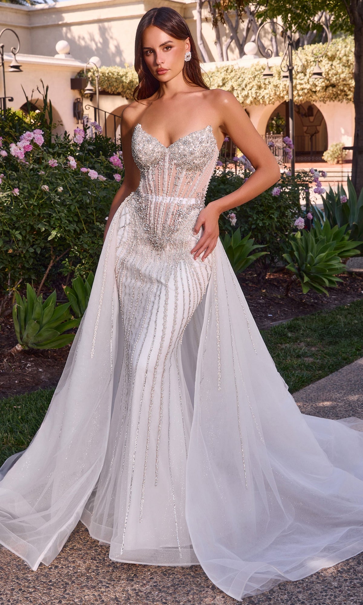 Ladivine CD643W Tulle Overskirt Strapless Bridal Dress