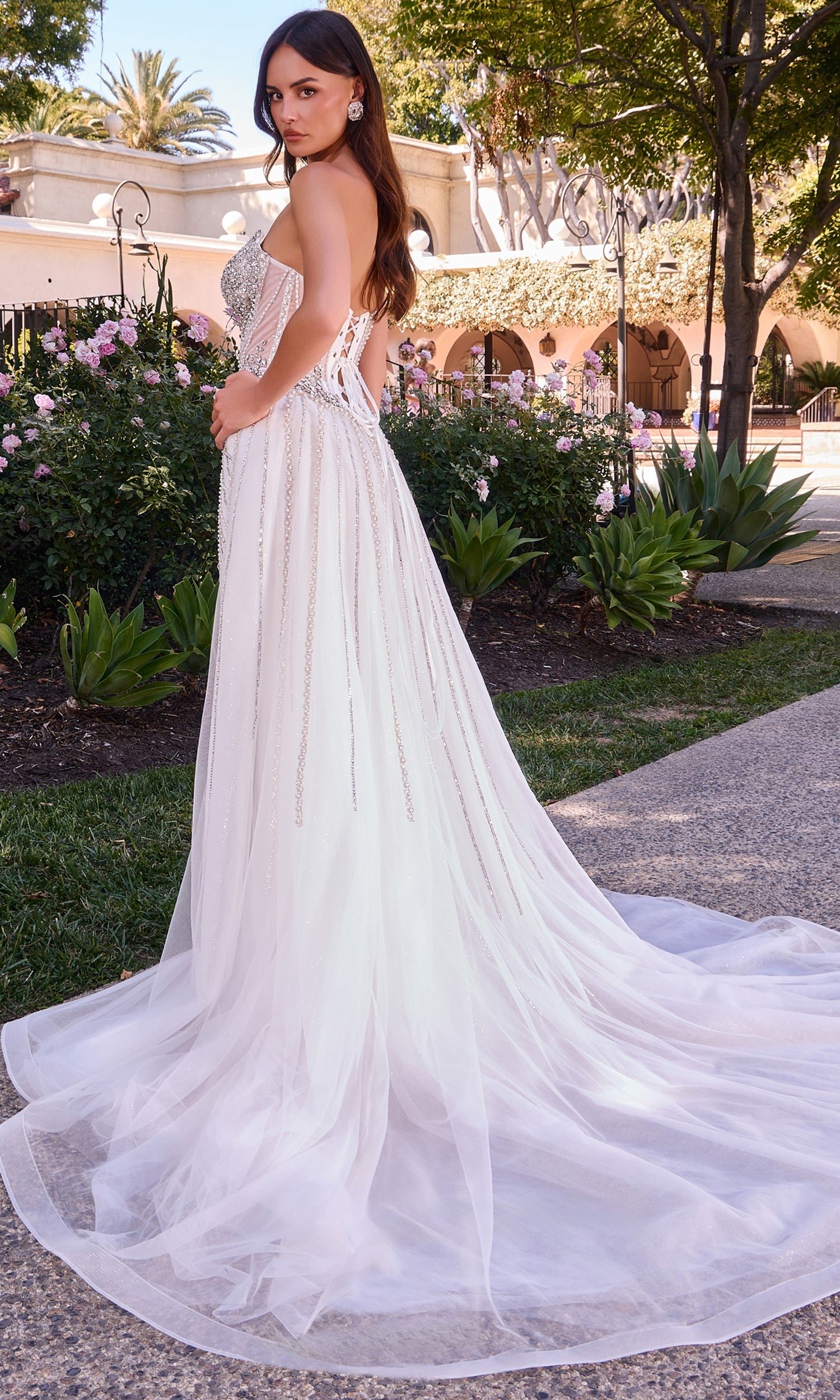 Ladivine CD643W Tulle Overskirt Strapless Bridal Dress