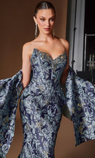 Ladivine CD655 - Floral Jacquard Sweetheart Prom Gown