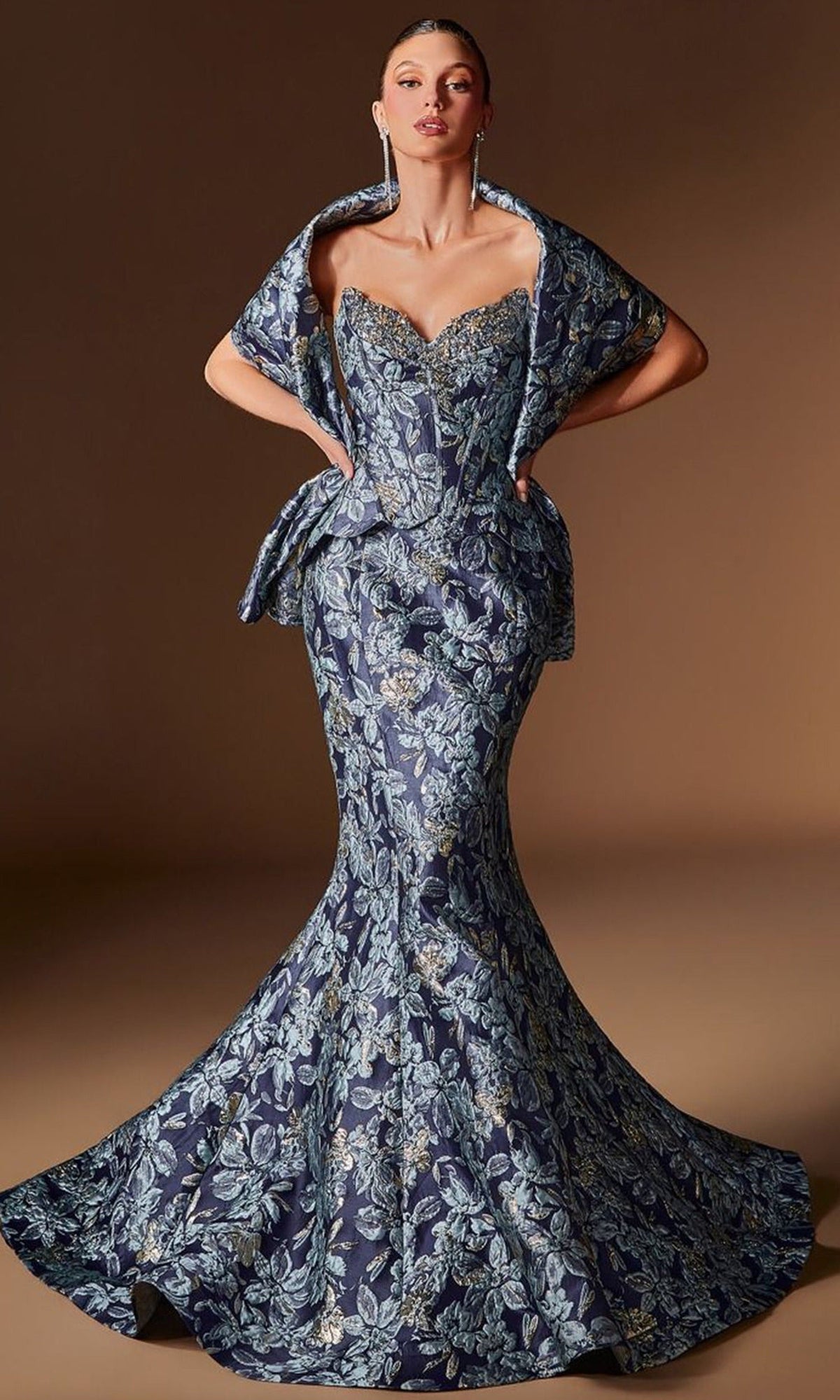Ladivine CD655 - Floral Jacquard Sweetheart Prom Gown