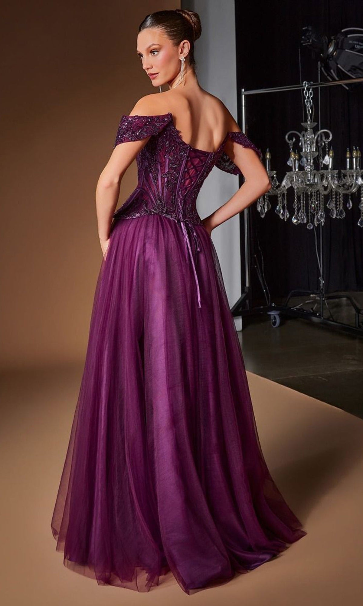 Ladivine CD657 - Embroidered Applique A-Line Tulle Prom Gown