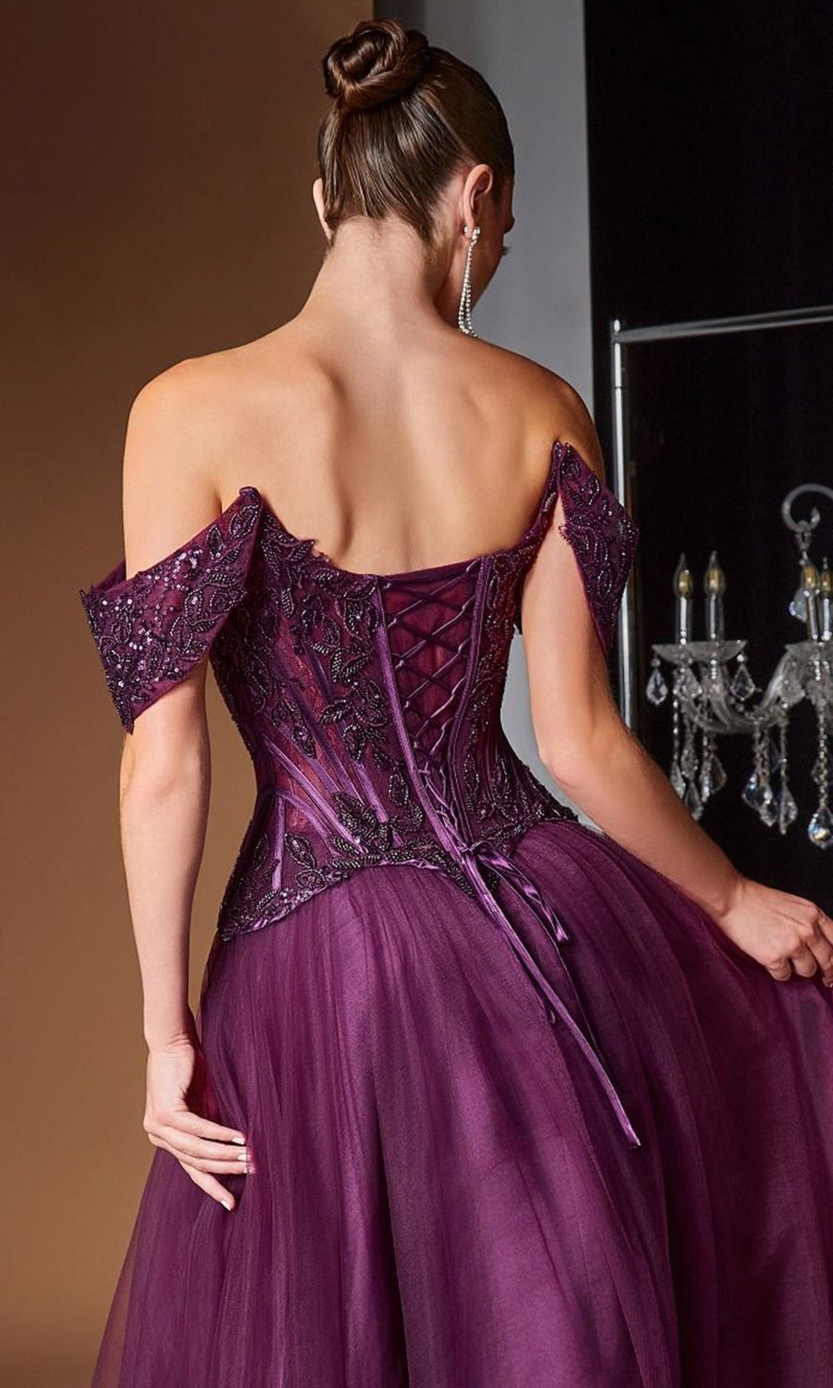 Ladivine CD657 - Embroidered Applique A-Line Tulle Prom Gown