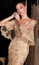 Ladivine CD659 - Bell Sleeve Embroidered Lace Prom Gown