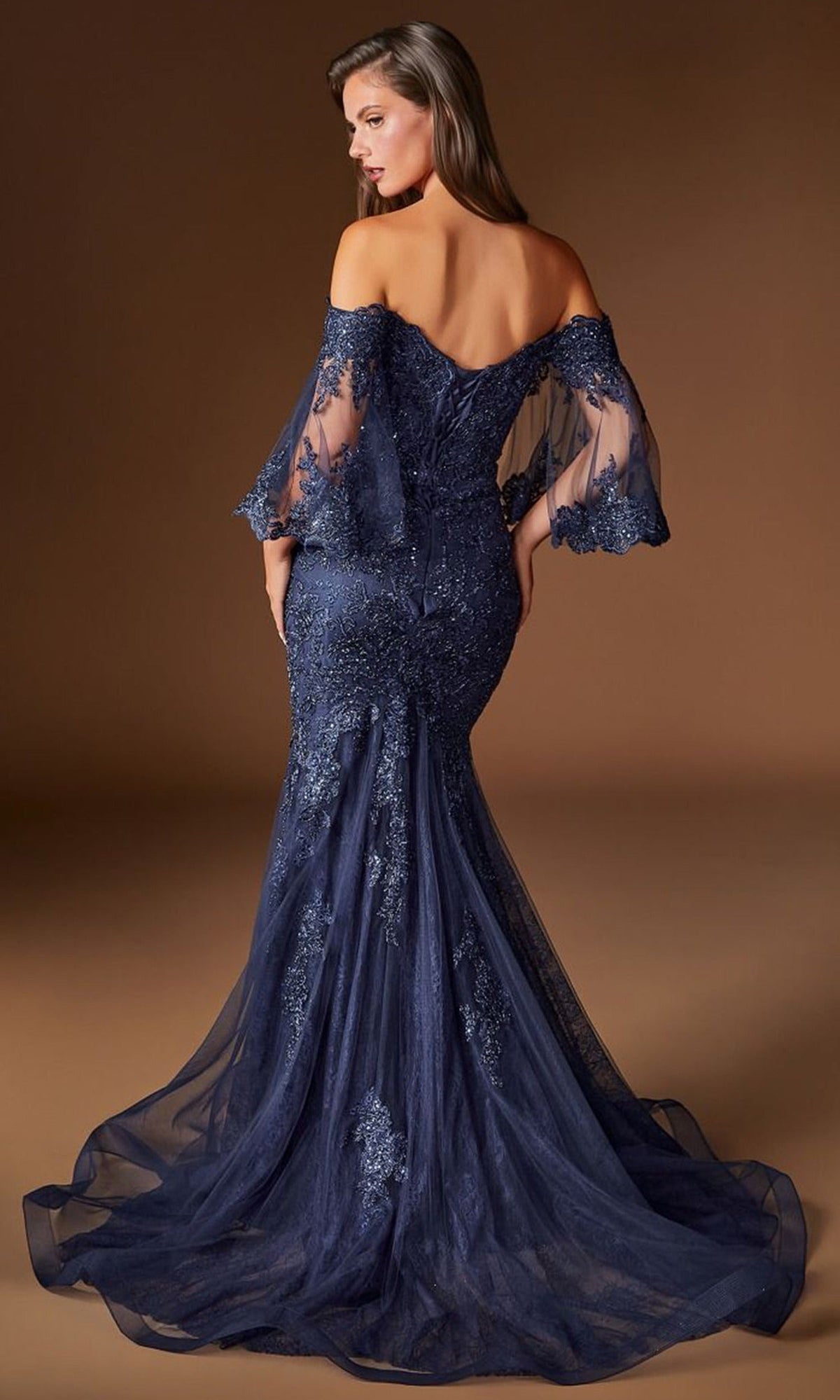 Ladivine CD659 - Bell Sleeve Embroidered Lace Prom Gown