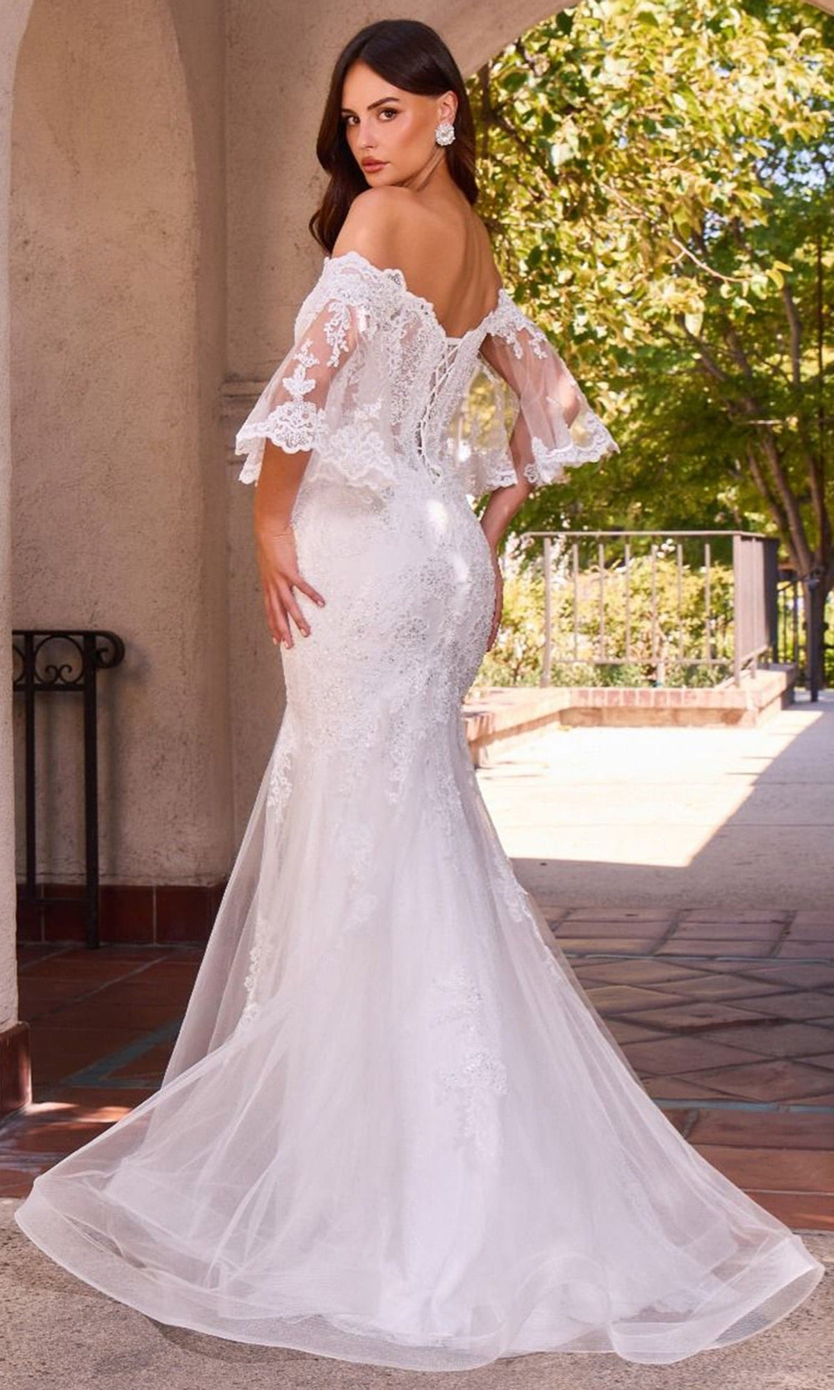 Ladivine CD659W - Embroidered Lace Illusion Sleeve Bridal Gown