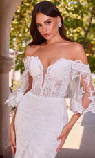 Ladivine CD659W - Embroidered Lace Illusion Sleeve Bridal Gown