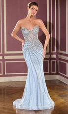 Ladivine CD660 - Linear Beaded Tulle Strapless Gown