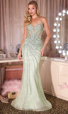 Ladivine CD660 - Linear Beaded Tulle Strapless Gown