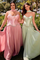 Ladivine CD668C - Satin Corset Beaded Trim Ballgown