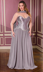 Ladivine CD668C - Satin Corset Beaded Trim Ballgown
