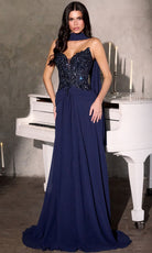 Ladivine CD673 - Plunging Embellished Draped Gown