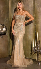 Ladivine CD684 - Modified Scoop Neck Beaded Evening Gown
