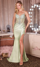 Ladivine CD686 - Spaghetti Strap Beaded Satin Gown