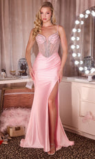 Ladivine CD686 - Spaghetti Strap Beaded Satin Gown