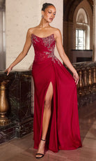 Ladivine CD689 - Beaded Ornate Scoop Satin Evening Gown