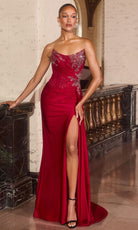 Ladivine CD689 - Beaded Ornate Scoop Satin Evening Gown