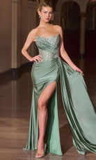 Ladivine CD689 - Beaded Ornate Scoop Satin Evening Gown