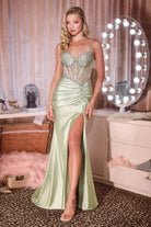 Ladivine CD718 - Sleeveless Sheath Gown with Beaded Bodice