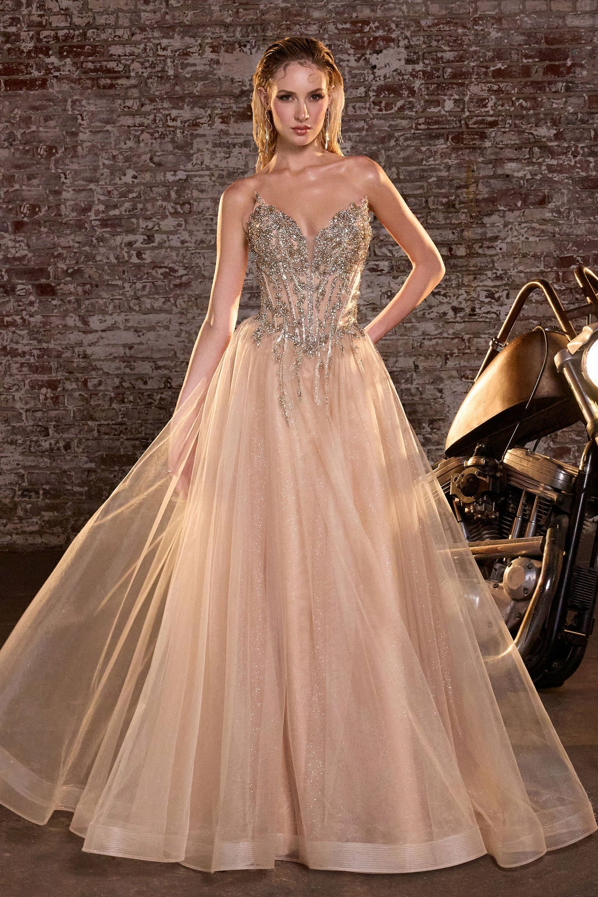 Ladivine CD721 A-Line Crystal Bodice Dress