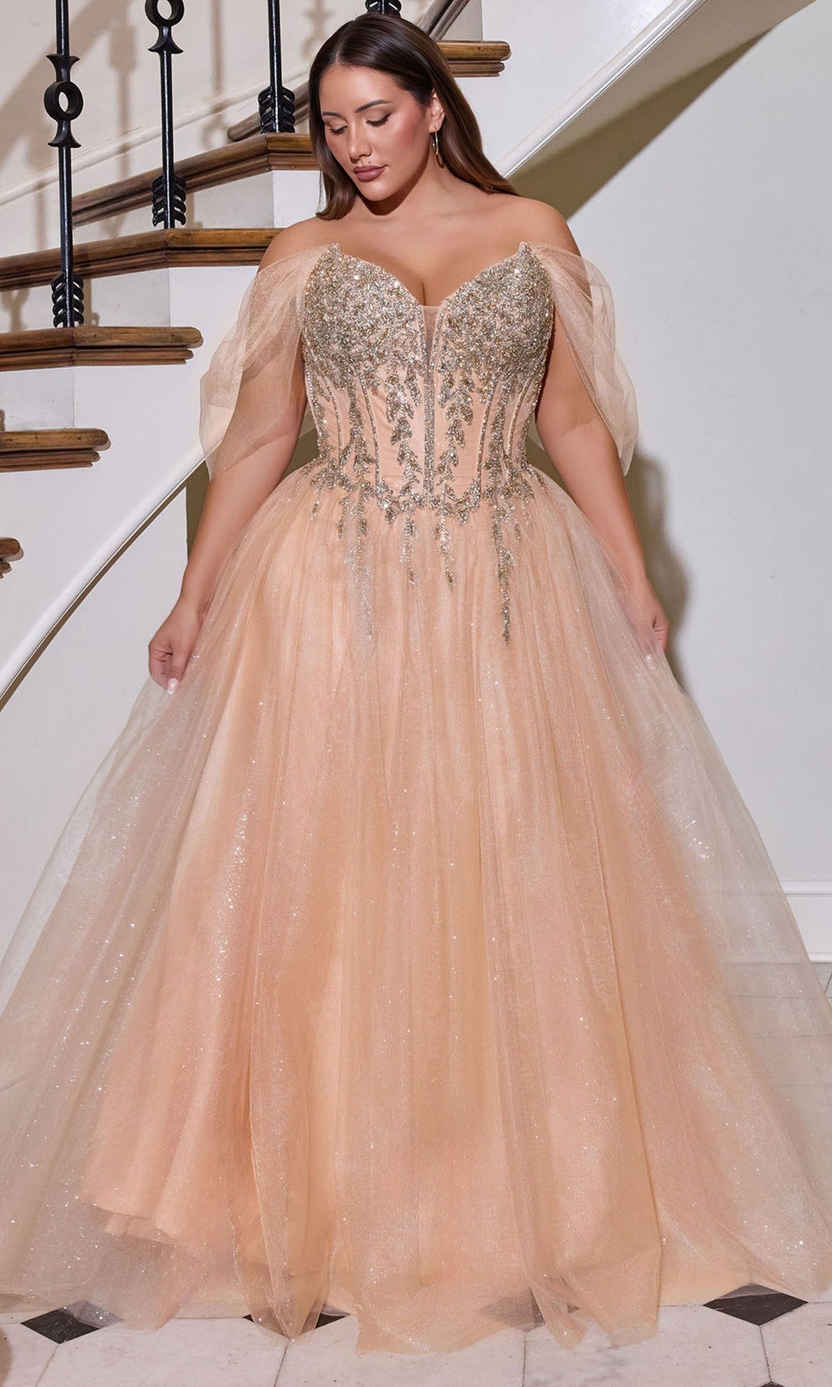 Ladivine CD721C - Off Shoulder Embellished A-Line Gown