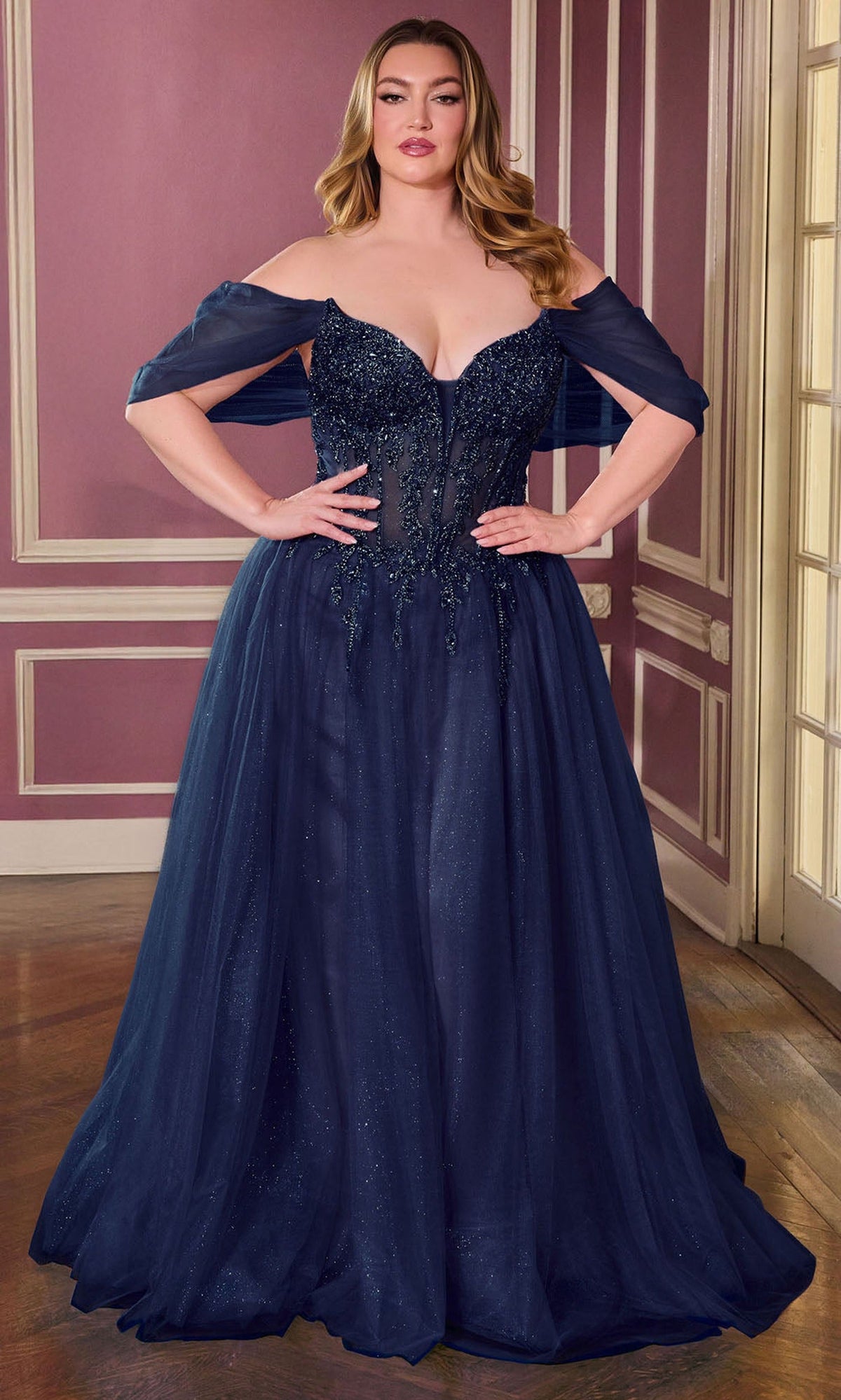Ladivine CD721C - Off Shoulder Embellished A-Line Gown