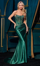 Ladivine CD725 - Scoop Neckline Beaded Satin Gown