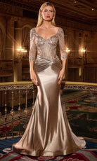 Ladivine CD731 - Lace Bodice Wide V-Neck Satin Gown