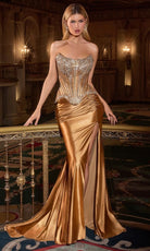 Ladivine CD733 - Beaded Corset Scoop Neck Long Gown