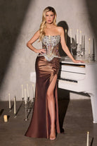Ladivine CD733 - Beaded Corset Scoop Neck Long Gown