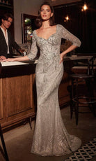 Ladivine CD749 - Quarter Sleeve Queen Anne Lace Evening Gown