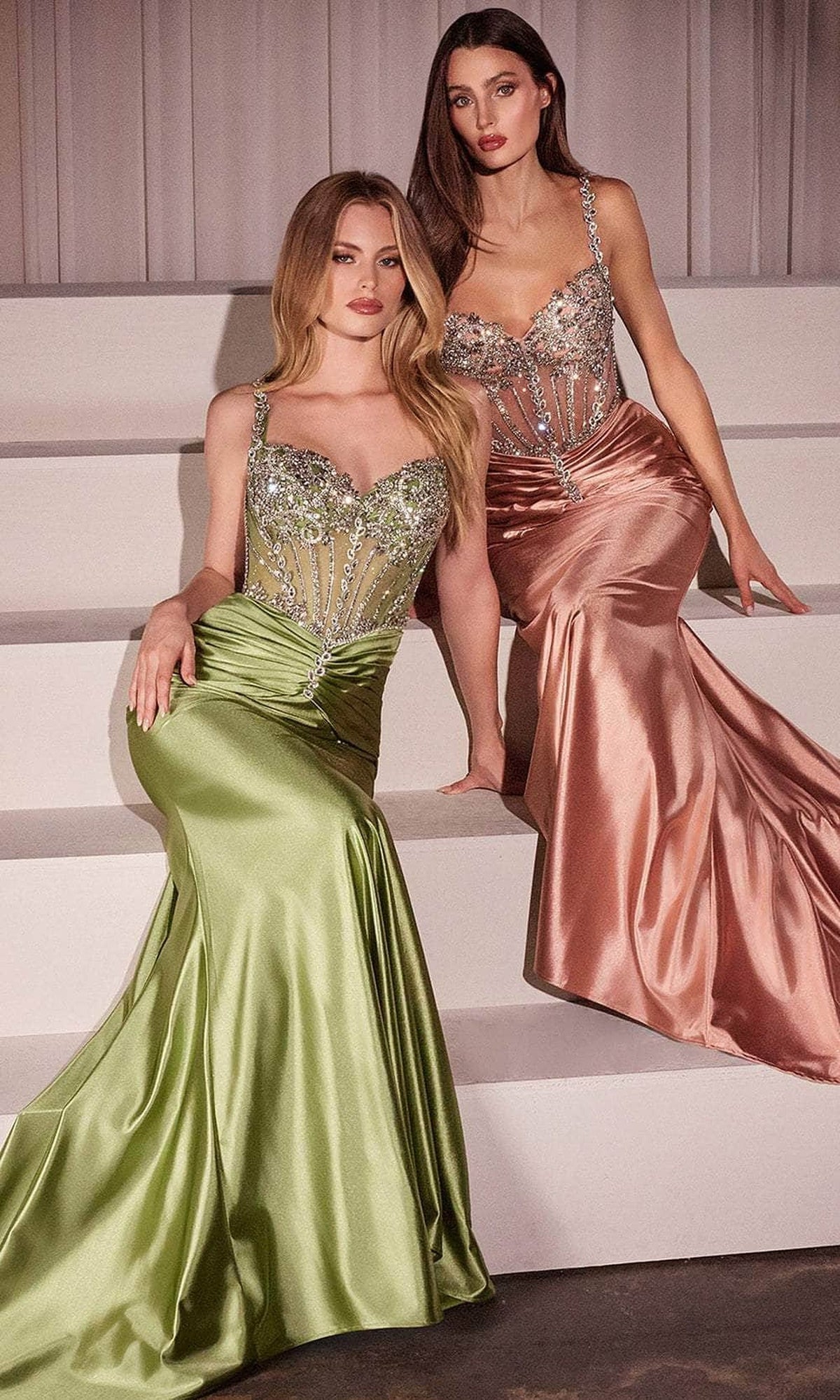 Ladivine CD757 - Crystal Bead Basque Evening Dress