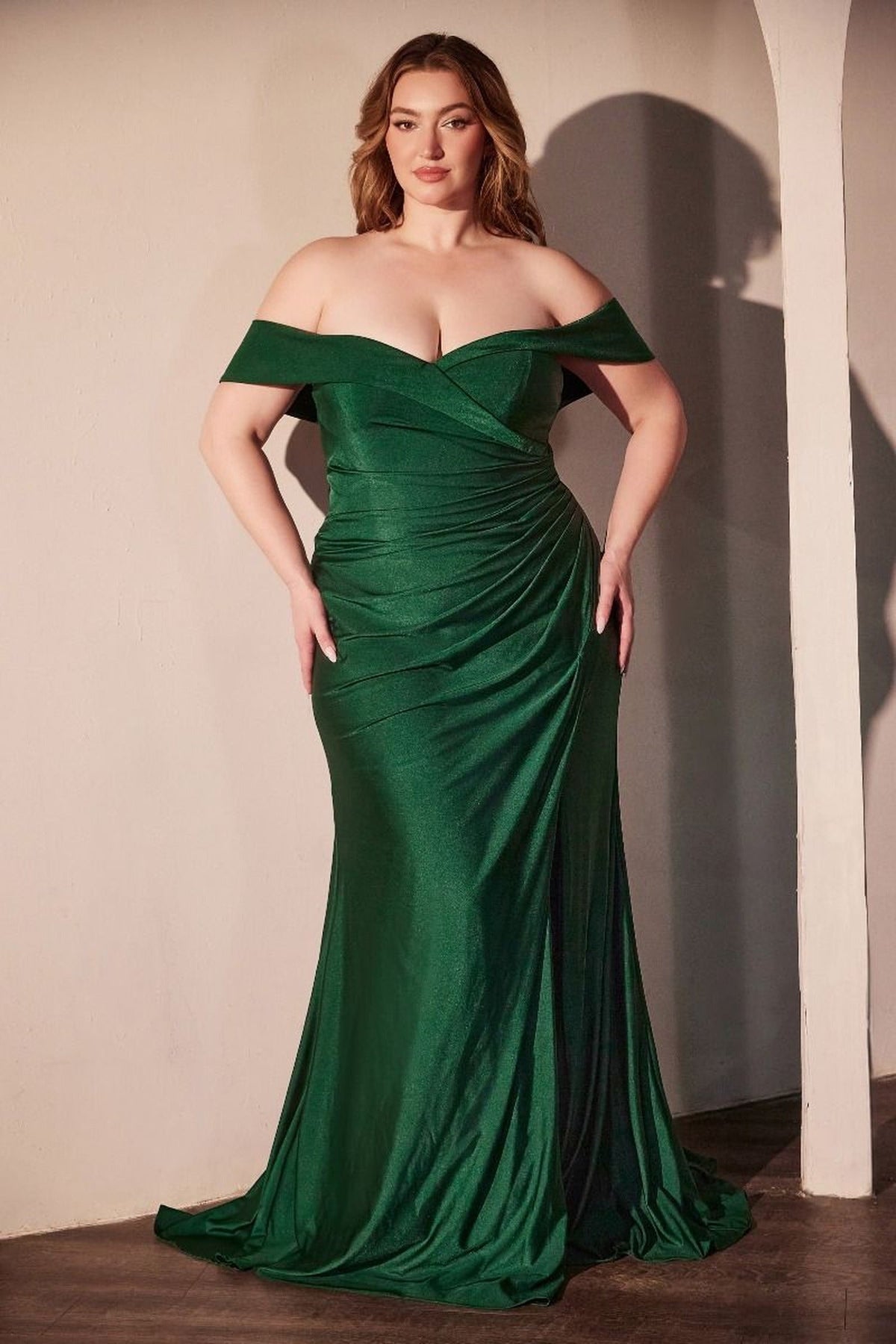 Ladivine CD790C - Off Shoulder Satin Plus Gown