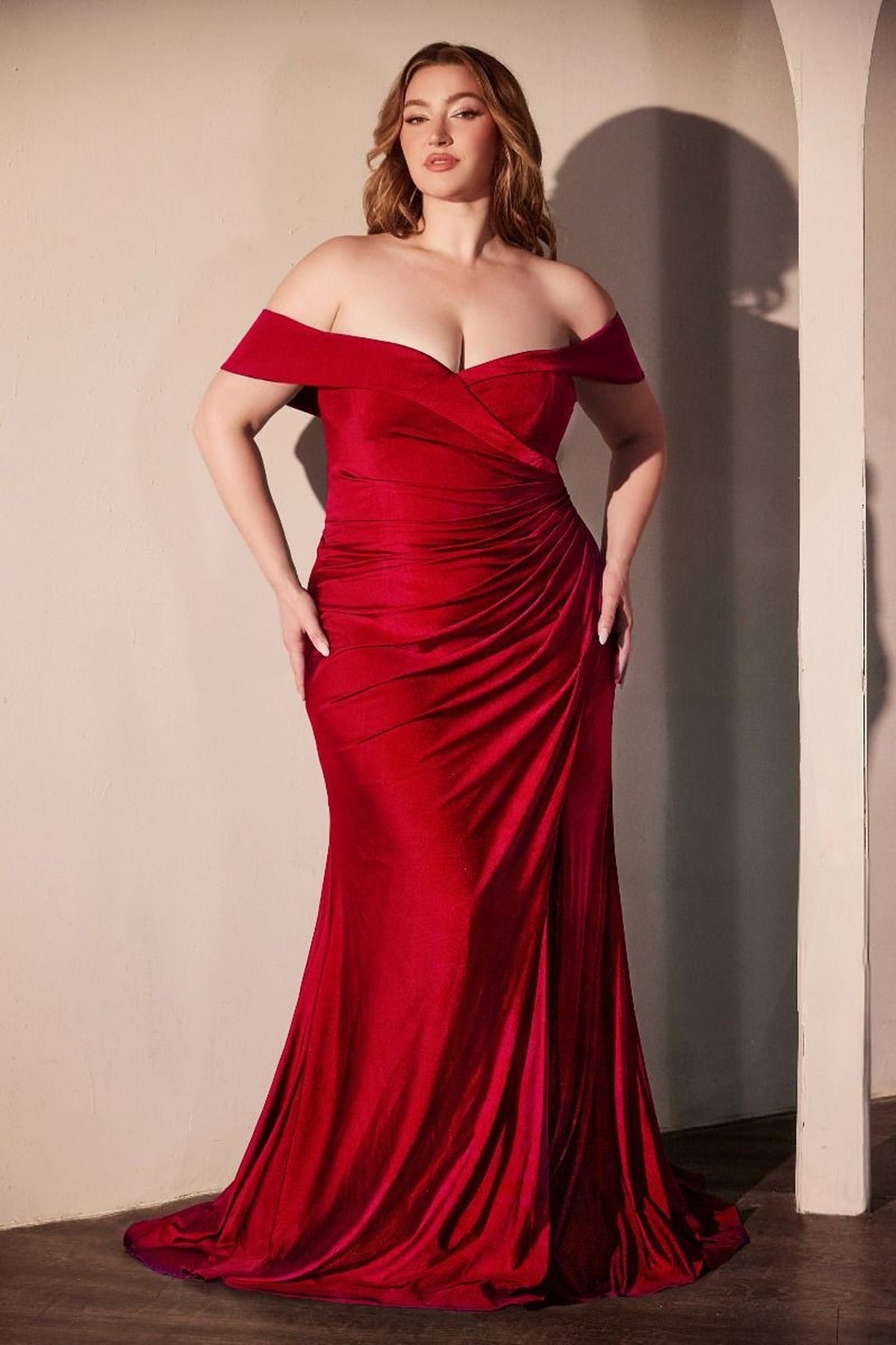 Ladivine CD790C - Off Shoulder Satin Plus Gown