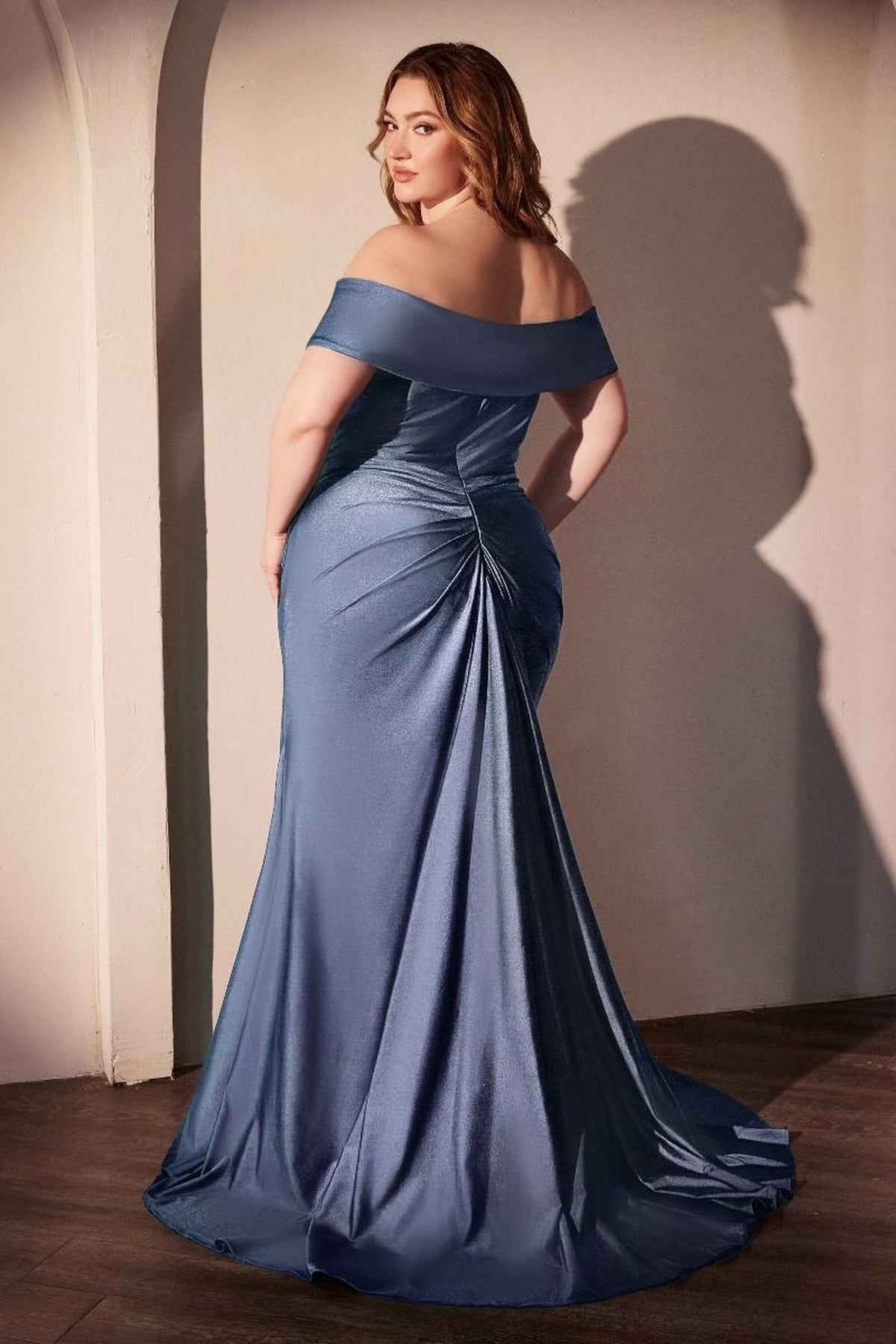 Ladivine CD790C - Off Shoulder Satin Plus Gown