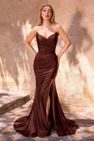 Ladivine CD791 High Slit Ruched Dress