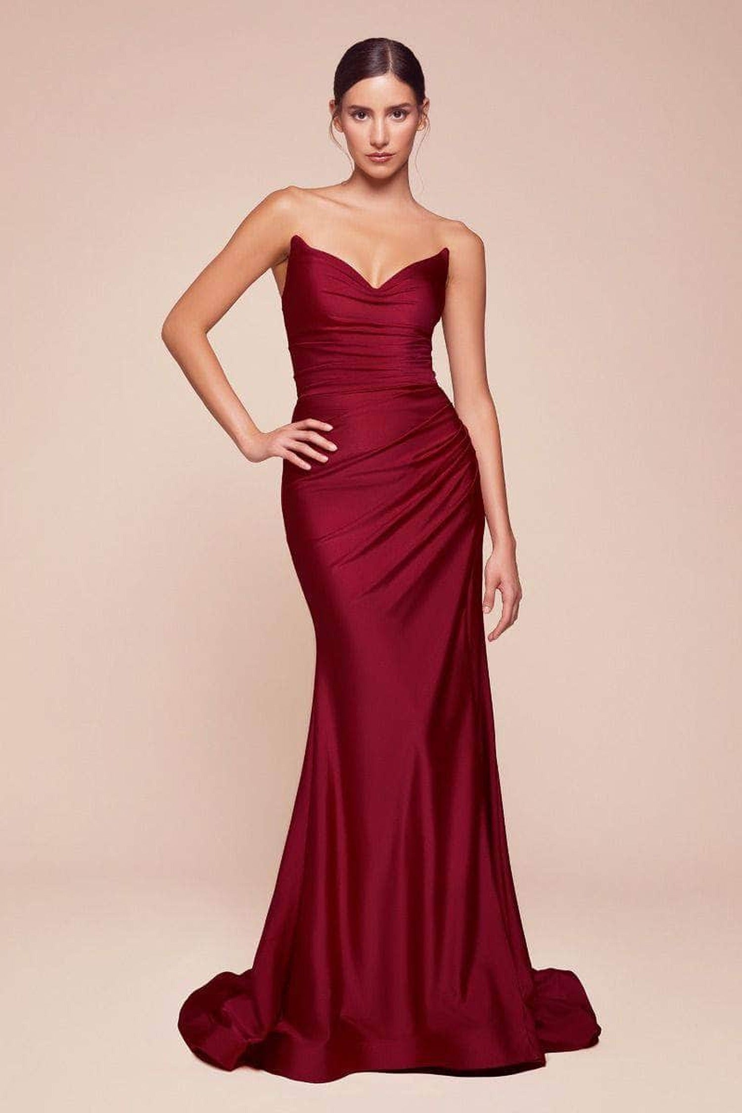 Ladivine CD791 High Slit Ruched Dress
