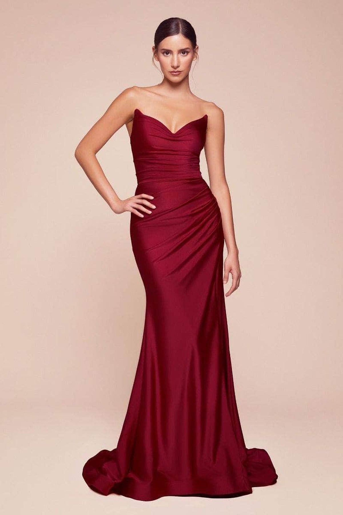 Ladivine CD791 High Slit Ruched Dress