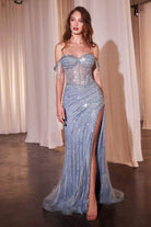 Ladivine CD848 - Fringed Detail Off-Shoulder Prom Gown