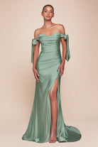 Ladivine CD943 - High-Slit Jersey Evening Modest Prom Dress