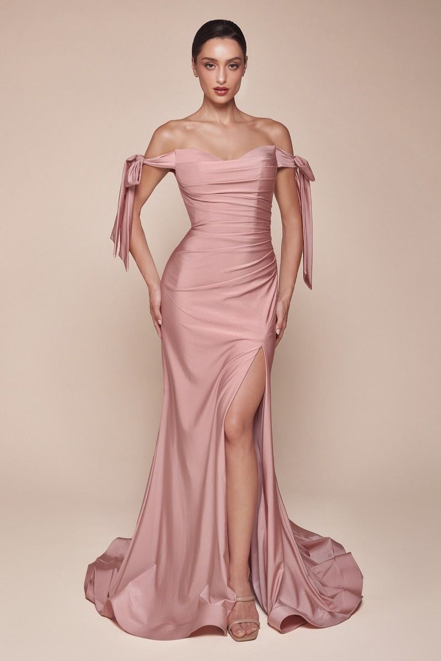 Ladivine CD943 - High-Slit Jersey Evening Modest Prom Dress