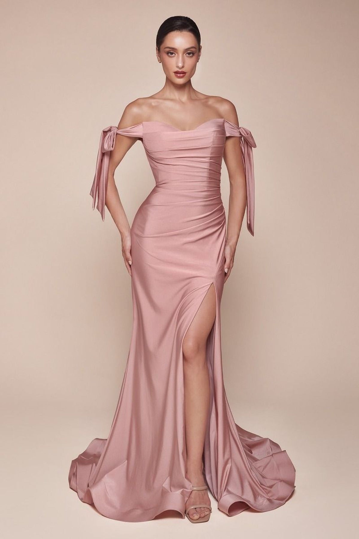 Ladivine CD943 - High-Slit Jersey Evening Modest Prom Dress