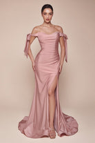 Ladivine CD943C - High Slit Fitted Jersey Gown