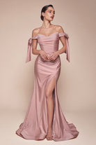 Ladivine CD943C - High Slit Fitted Jersey Gown