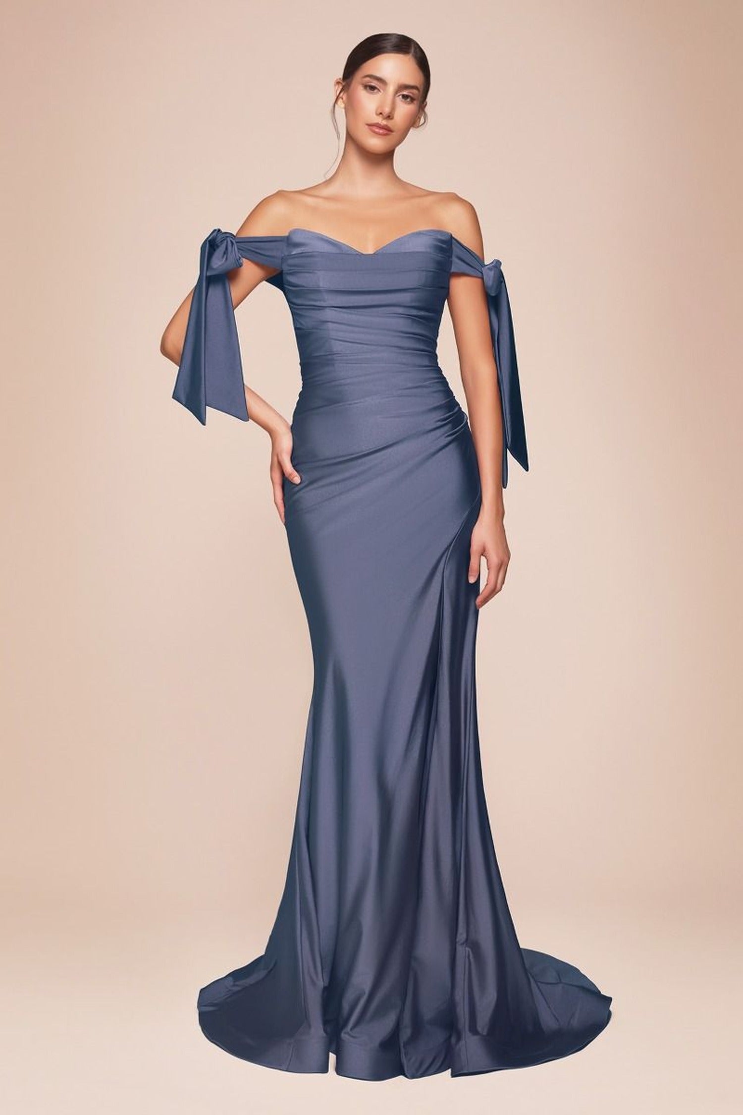 Ladivine CD943C - High Slit Fitted Jersey Gown