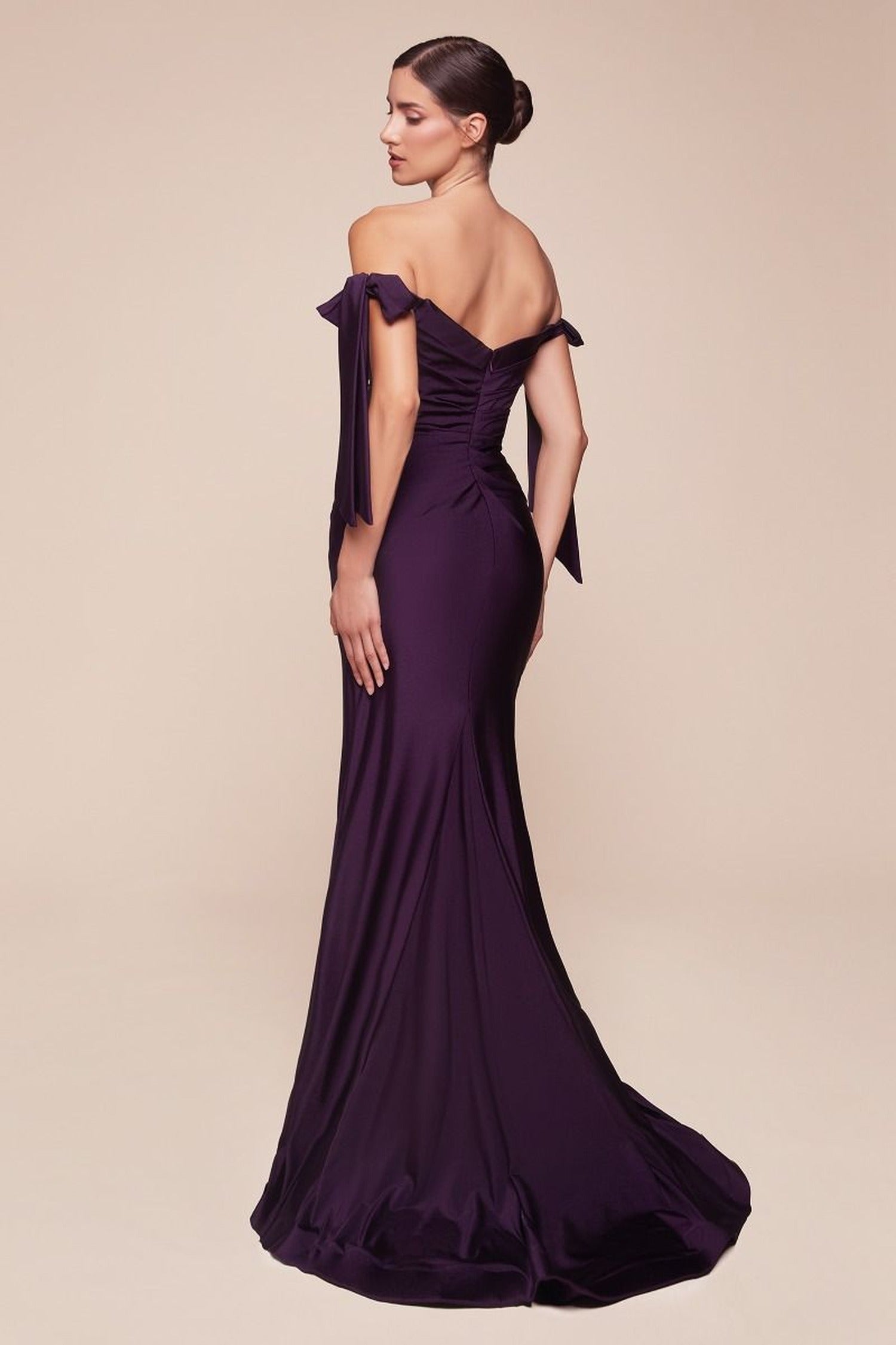 Ladivine CD943C - High Slit Fitted Jersey Gown