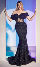 Ladivine CD985 - Off Shoulder Sheer Corset Prom Gown