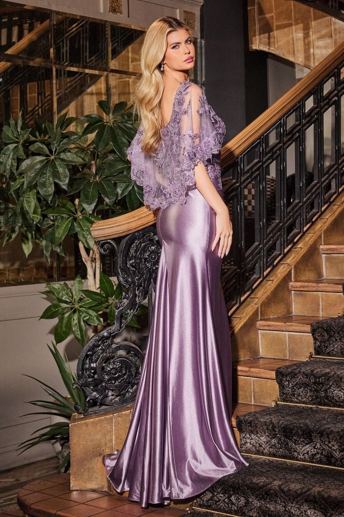 Ladivine CDS499 - Sheer Capelet Sweetheart Prom Dress
