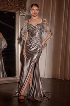 Ladivine CDS499 - Sheer Capelet Sweetheart Prom Dress